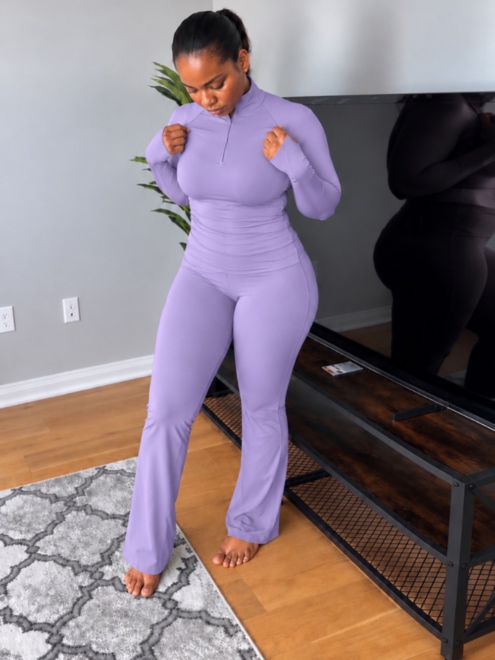 JAYVIA Lilac Sculpt Set – Long Sleeve Top & Flare Leggings